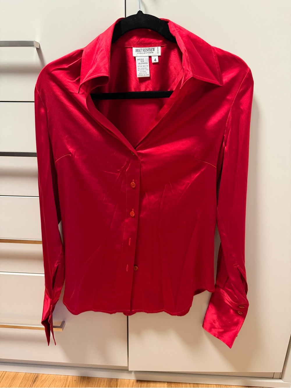 Holt Renfrew Red Silk Button-Front Blouse